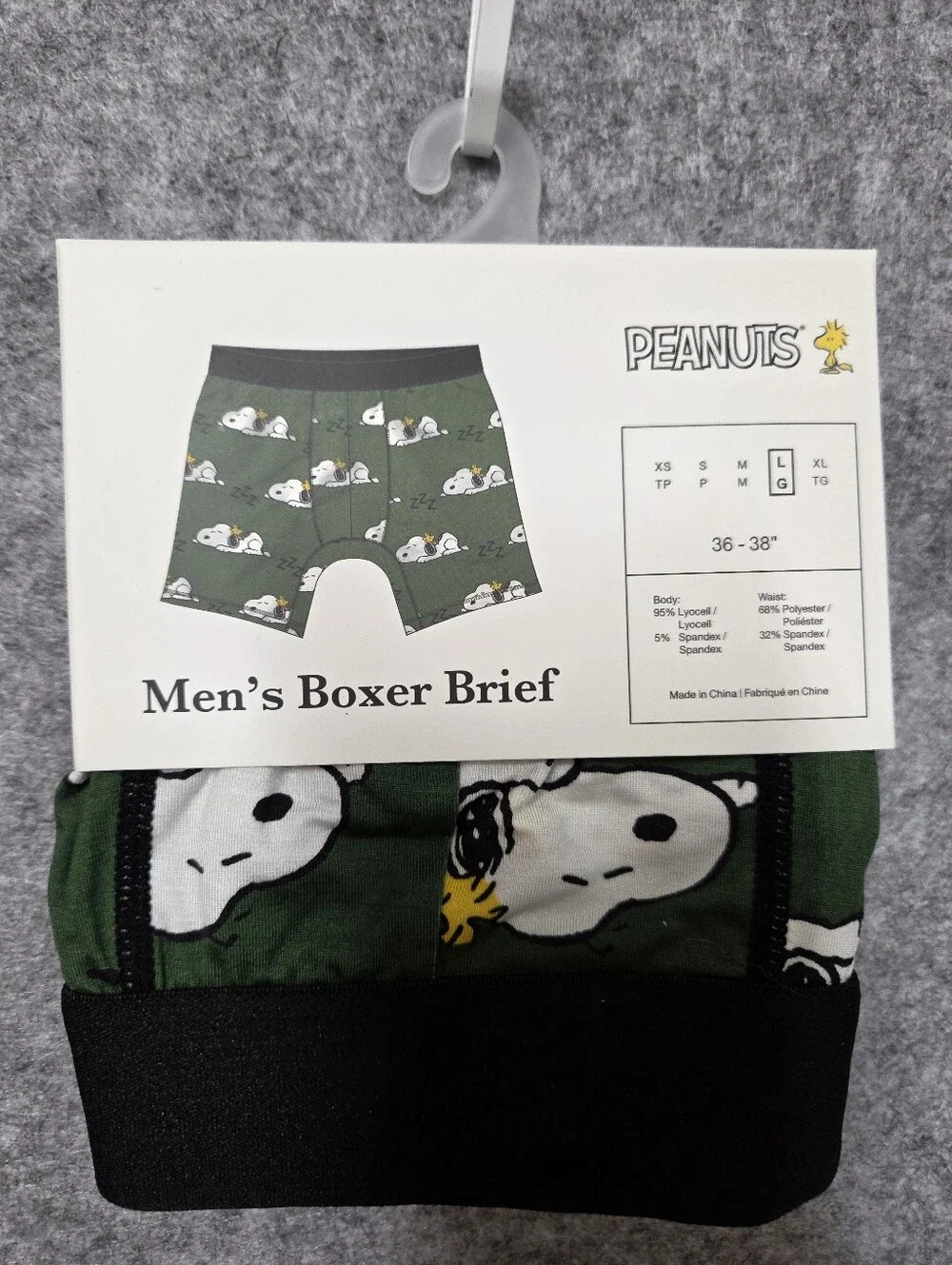 Bioworld Peanuts Men's Green Boxer Briefs with Snoopy Print Large Nwt